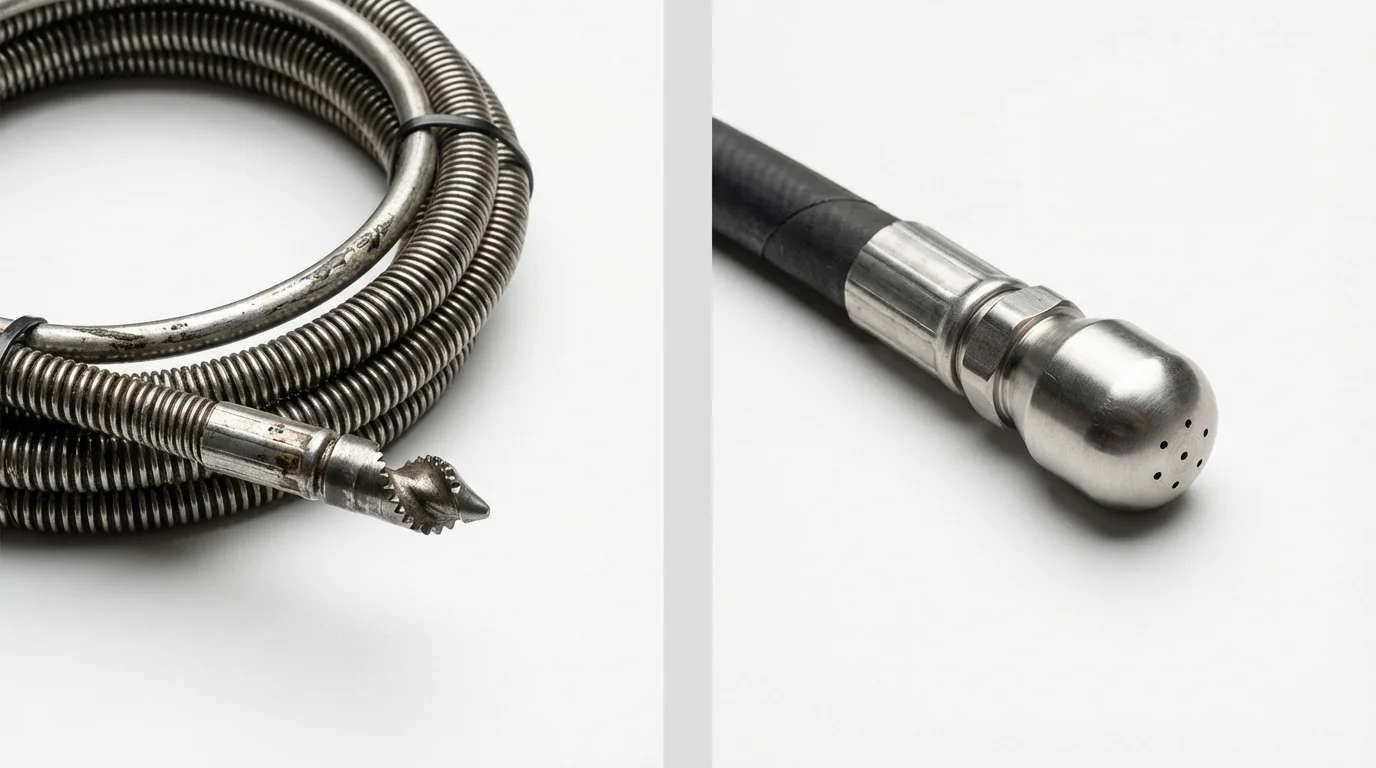 Drain snake cable and hydro jetting nozzle used for drain cleaning in Ashland, PA