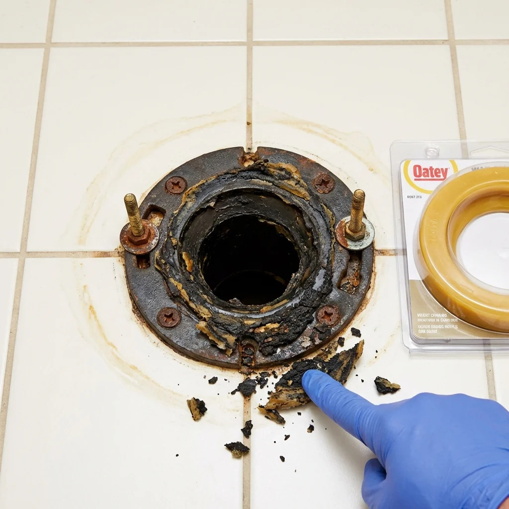 Failed wax ring showing water seepage at the base of a toilet in a Ashland, PA home